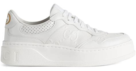 gucci white canvas sneakers|Gucci embossed sneaker.